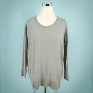 Eileen Fisher Size XS Gray Oversized Crew Neck Long Sleeve Merino Wool Sweater